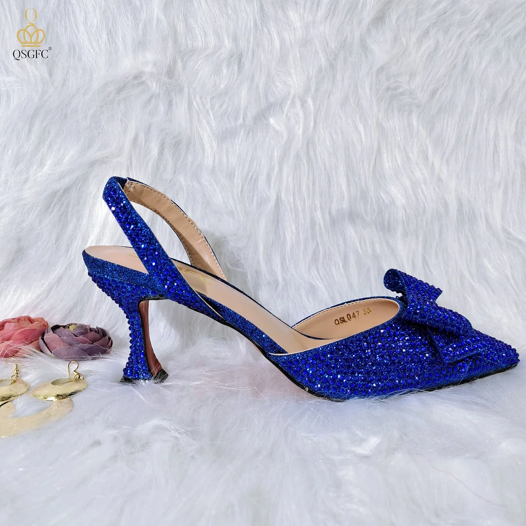 QSGFC 2022 New Fashion Full Of Crystal Decoration Style Rainbow Glass Heel Friends Party Shoes Ladies Shoes And Bag For Party