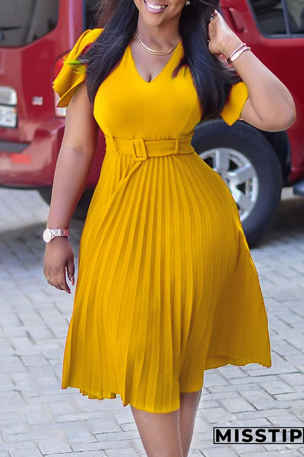 Black Casual Elegant Solid Patchwork Fold O Neck A Line Dresses