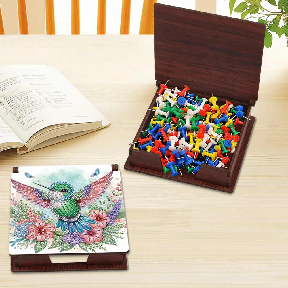 Wood Flower Hummingbird Diamond Painting Memo Pad Holder Mosaic Kit for Home