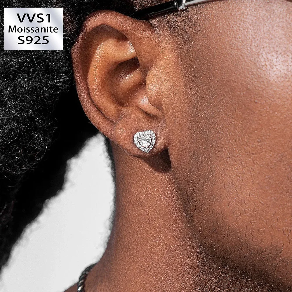 Total 1CT S925 VVS1 Moissanite Heart Shaped Halo Earrings