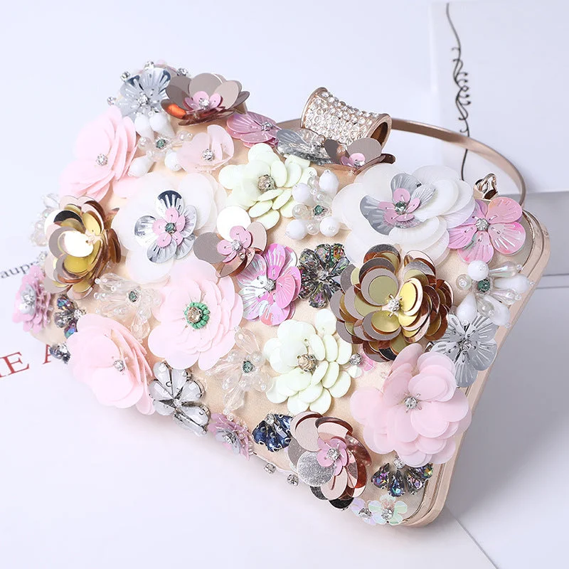 Ladies Flower Bag Sequins Rhinestones Beaded Clutch Bag