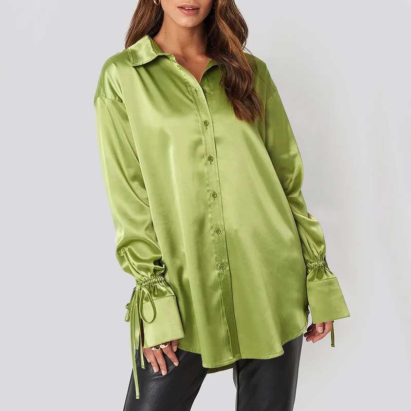 2022 Celmia Elegant Satin Shirts Autumn Women Fashion Blouses Long Flare Sleeve Turn-down Collar Tops Casual Office Blusas Femme
