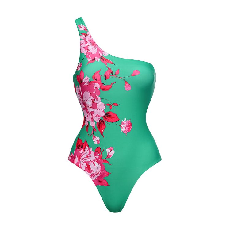 Floral Printed One Shoulder One Piece Swimsuit
