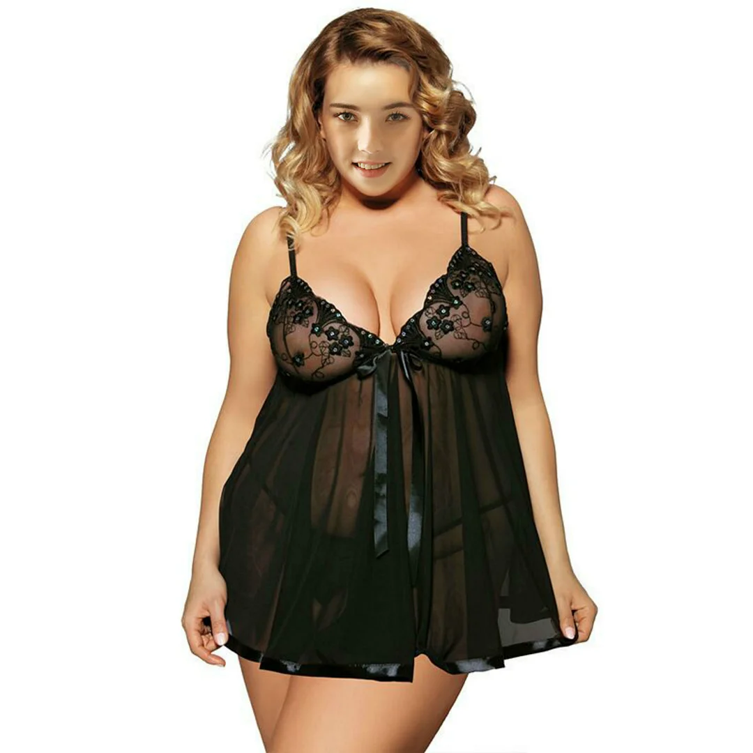 Uveng Plus Fat Plus Large-Size Lingerie Lace Sexy Pajamas Seduction Transparent Netting Sex Fun Pyjamas
