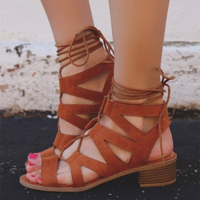 Brown leather gladiator style heels. (Just fab) heel... - Depop