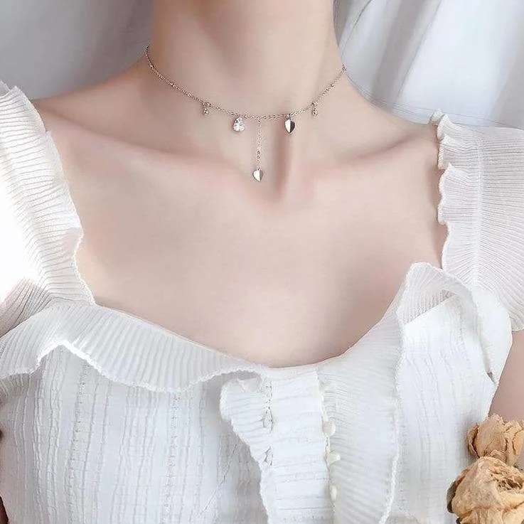 Sweet Girl Silver Plated Heart-Shaped Tassel Necklace SP15632