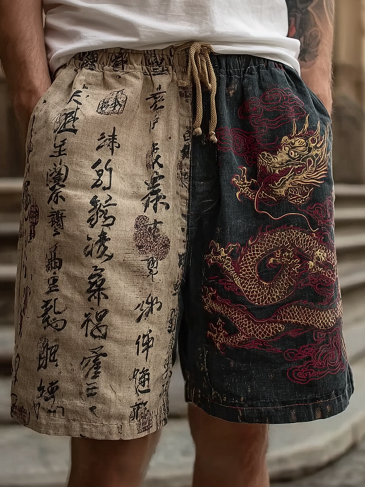 Japanese Art Retro Dragon Pattern Casual Shorts  artssus