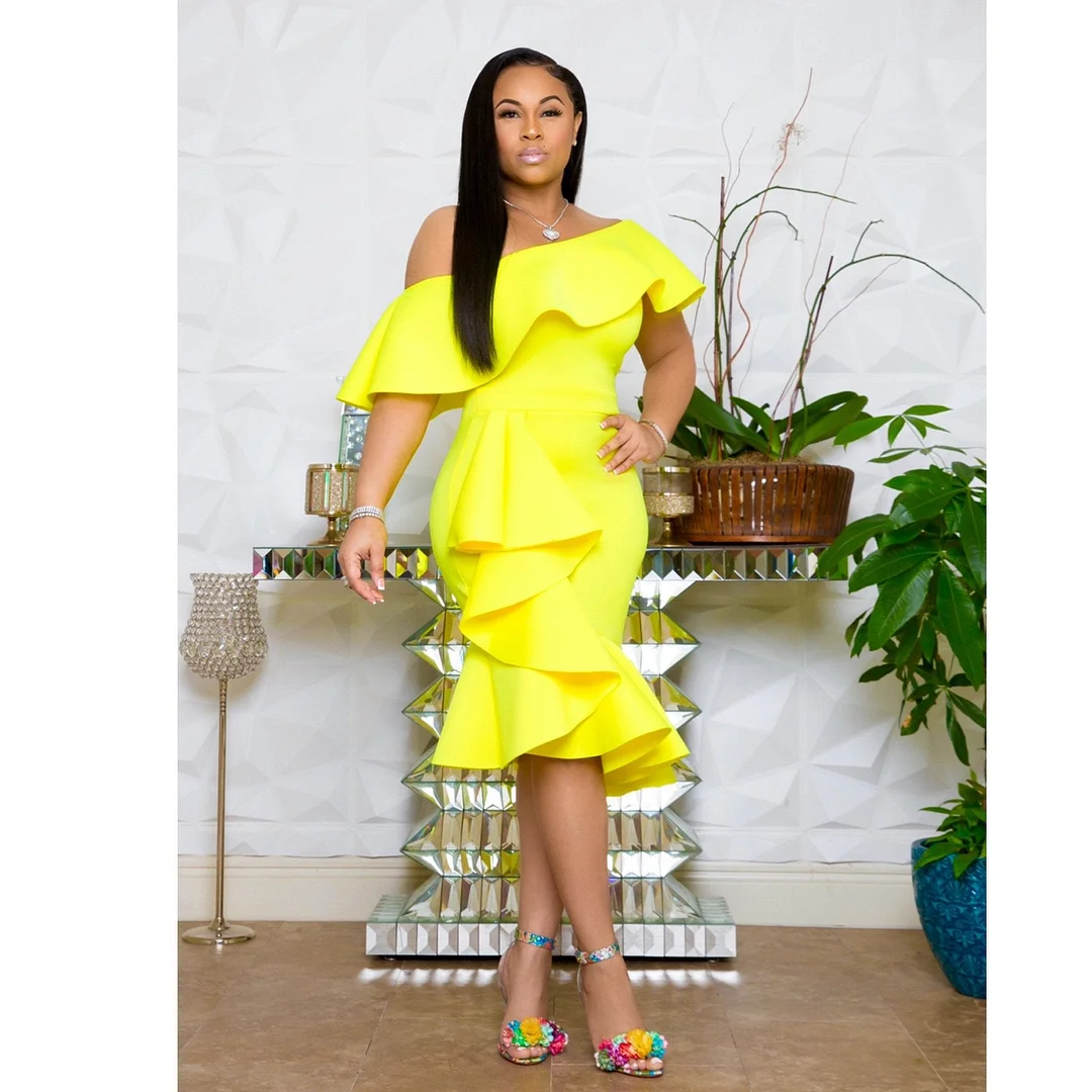 Fashion Wrap Chest Ruffle Collar Irregular Dress