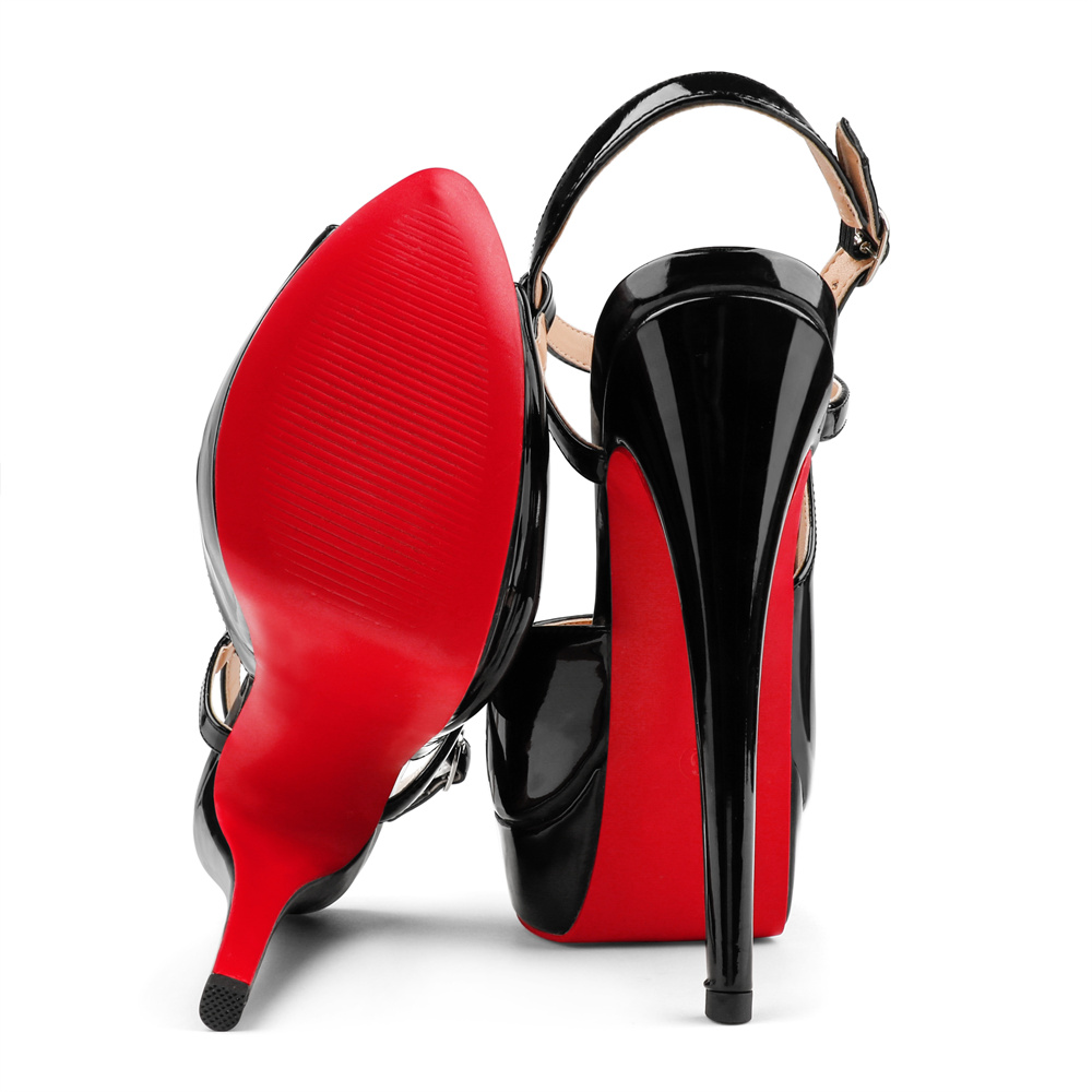 150mm Women's Stiletto High Heels Open Toe  Red Bottom Platform Cross Strap Design High Heels-MERUMOTE