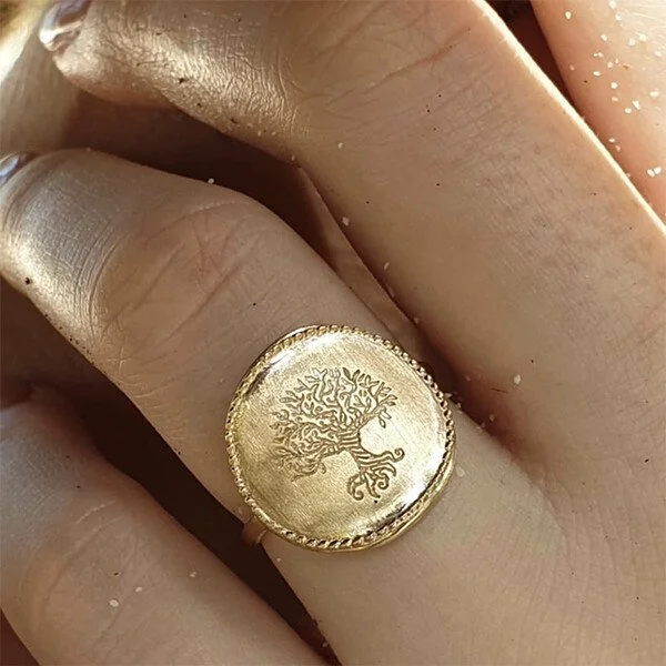 Tree of Life Signet Gold Ring