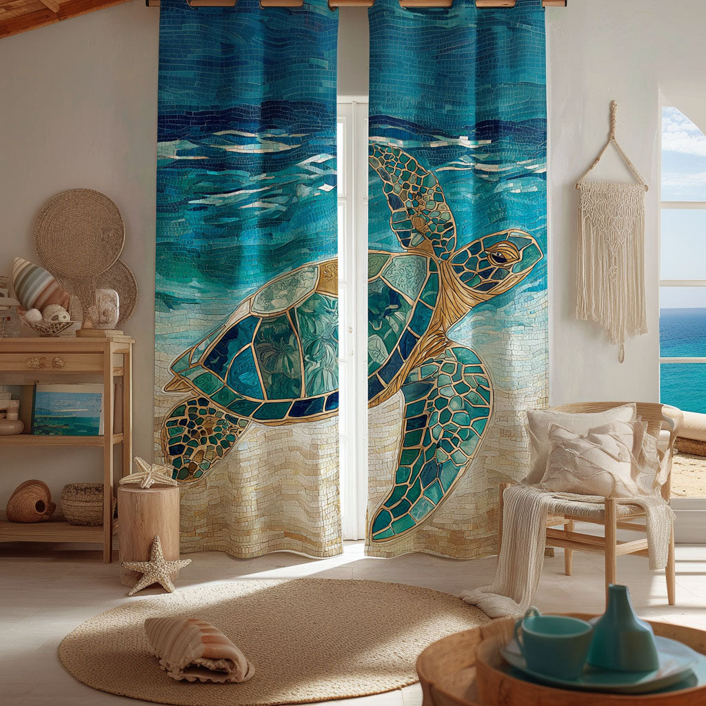 Sea Breeze Turtle Printed Quilted  Curtains NCU0TV976