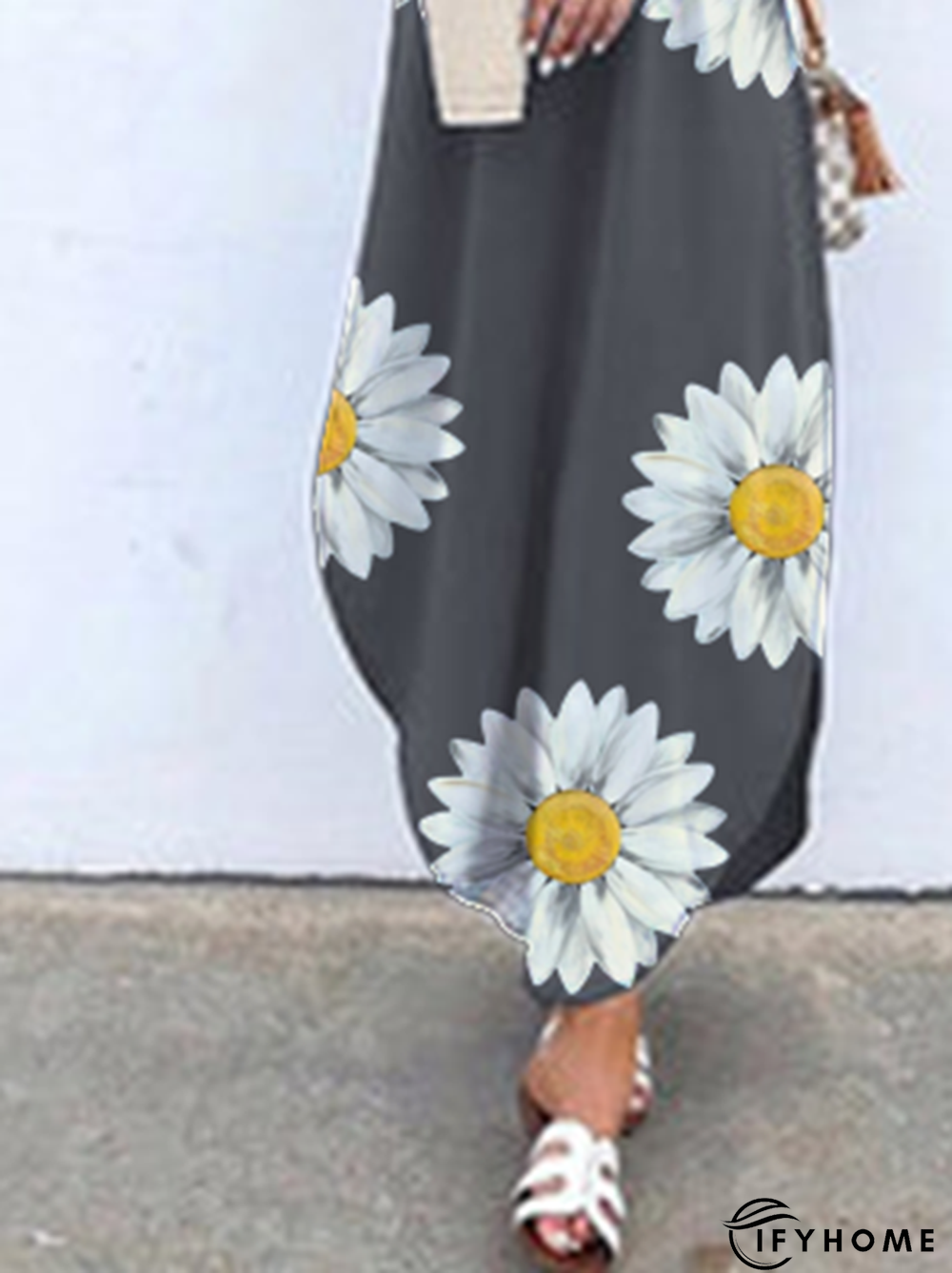 Gray Floral A-Line Knitted Knitting Dress | IFYHOME