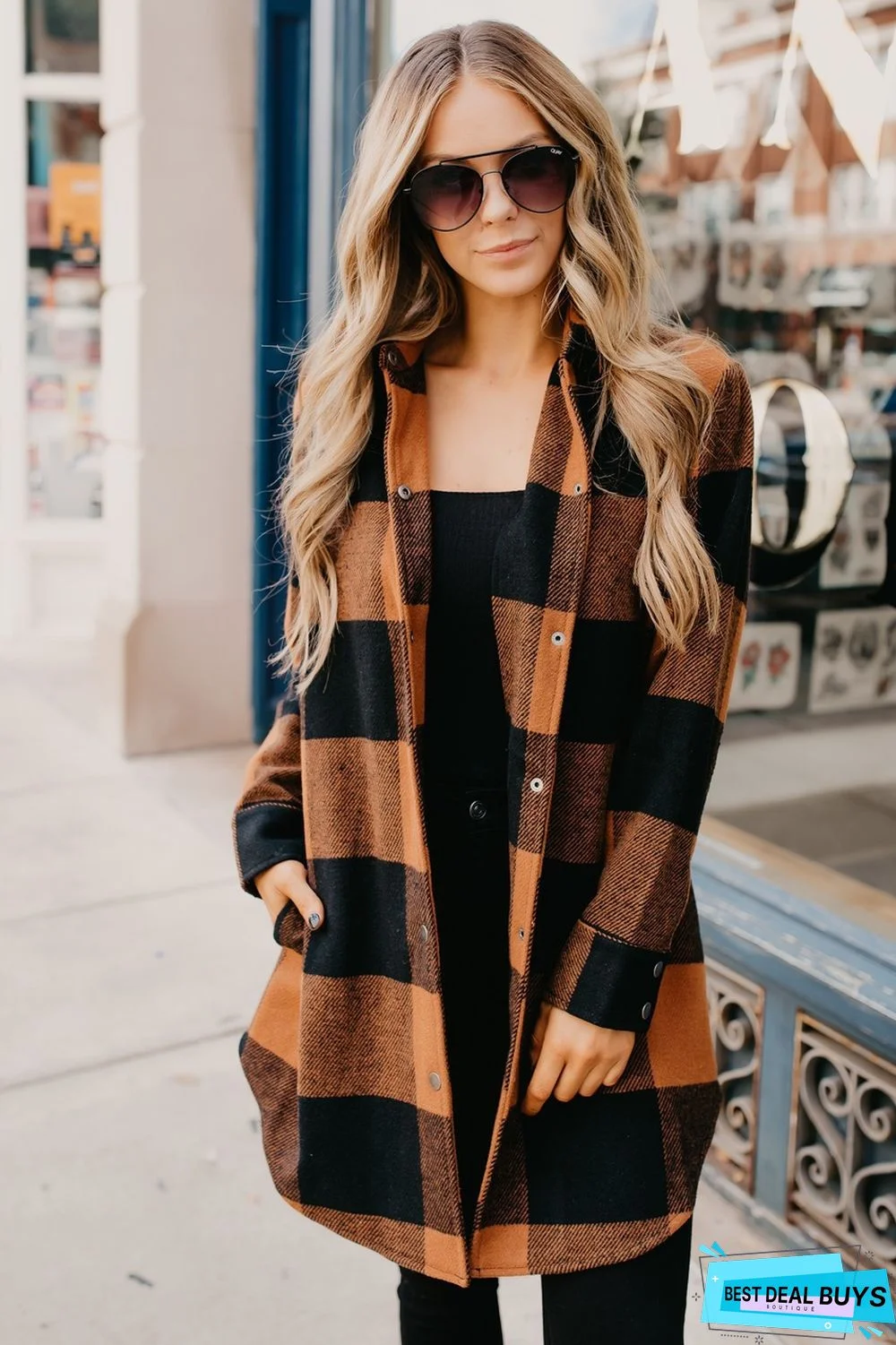 Casual Royal Buffalo Plaid Pocket Coat Women