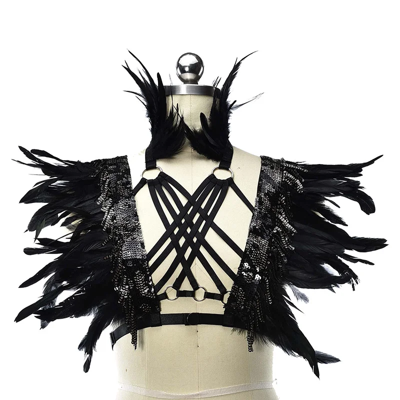 Night Dance Queen Sexy Lingerie Feather Harness Bra Halloween Costumes