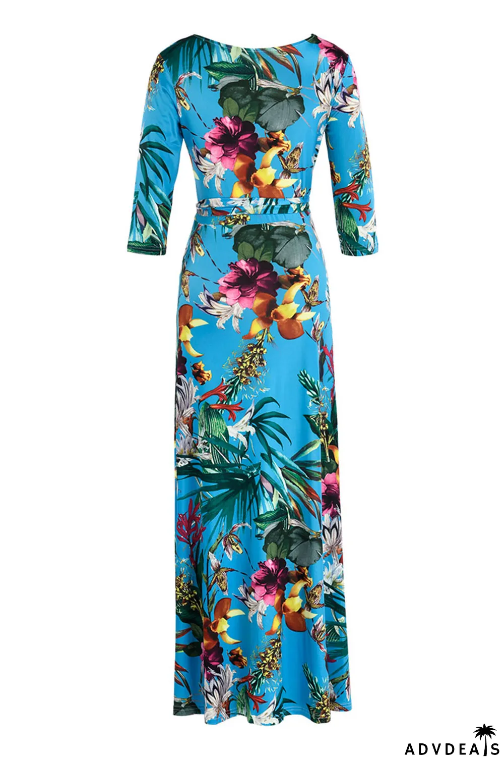 Multi-color Fashion Casual Print Bandage V Neck Long Sleeve Dresses