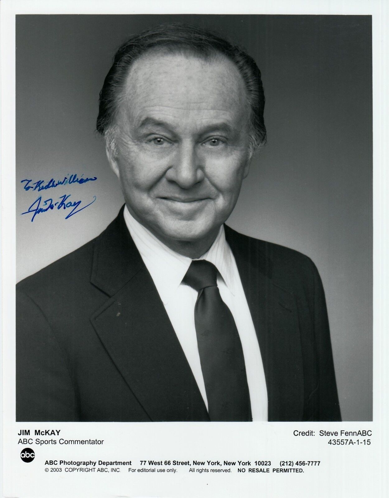 JIM McKAY hand-signed ORIGINAL ABC 7x9 PORTRAIT uacc rd coa WIDE WORLD OF SPORTS