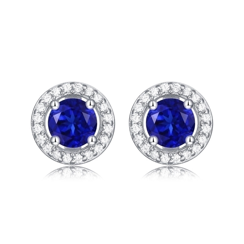 1 Pair 925 Sterling Silver Gem Round Ear Studs
