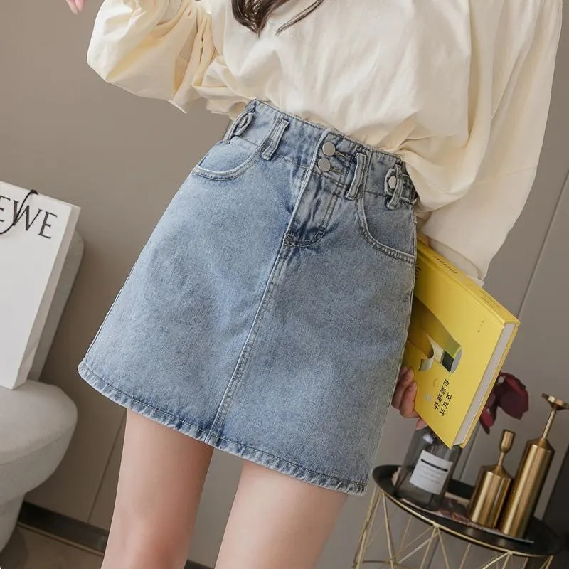 High-Waisted Light Wash Denim Mini Skirt