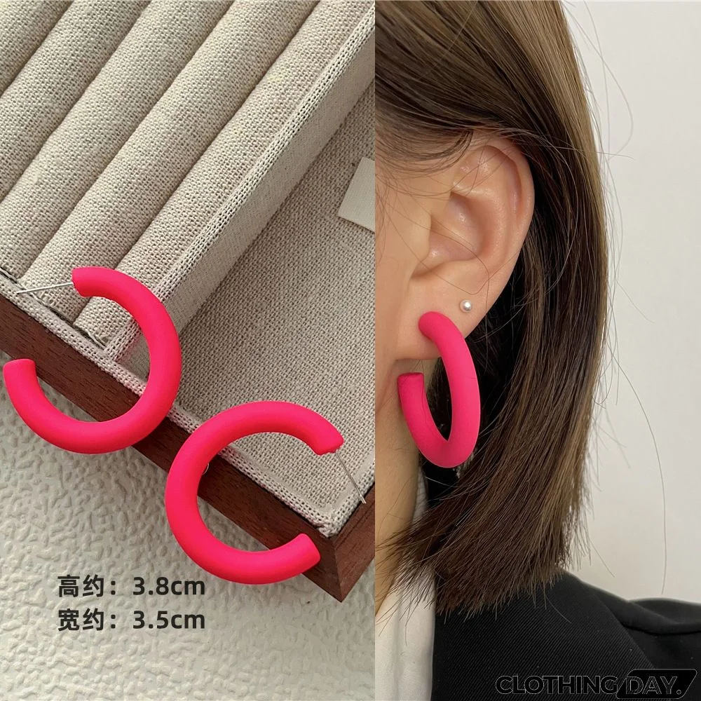 Women Fashion Geometric Fluorescent Rose Without Ear Hole Ear Clip Earrings