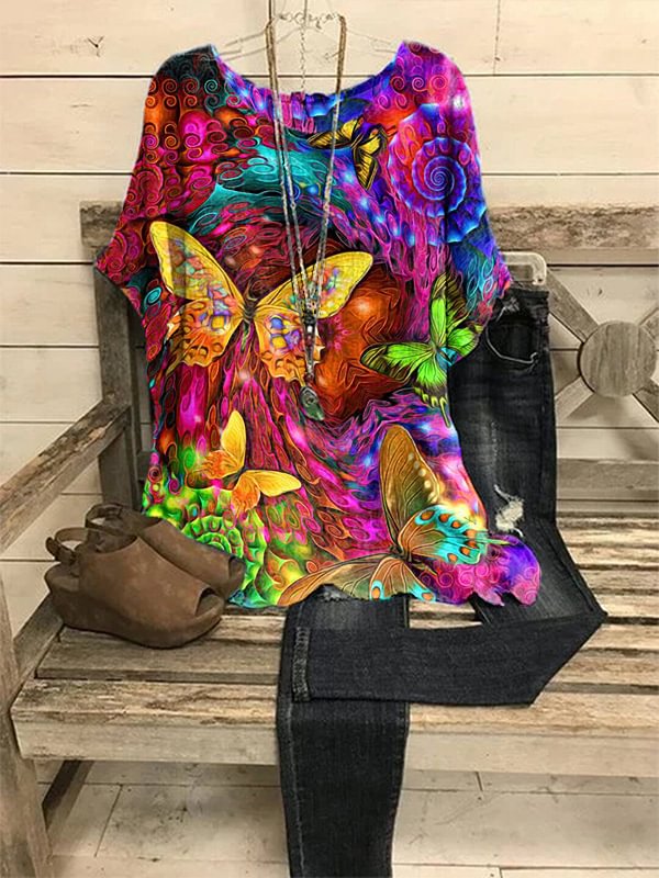 Women's Art Butterfly Print Casual Tops