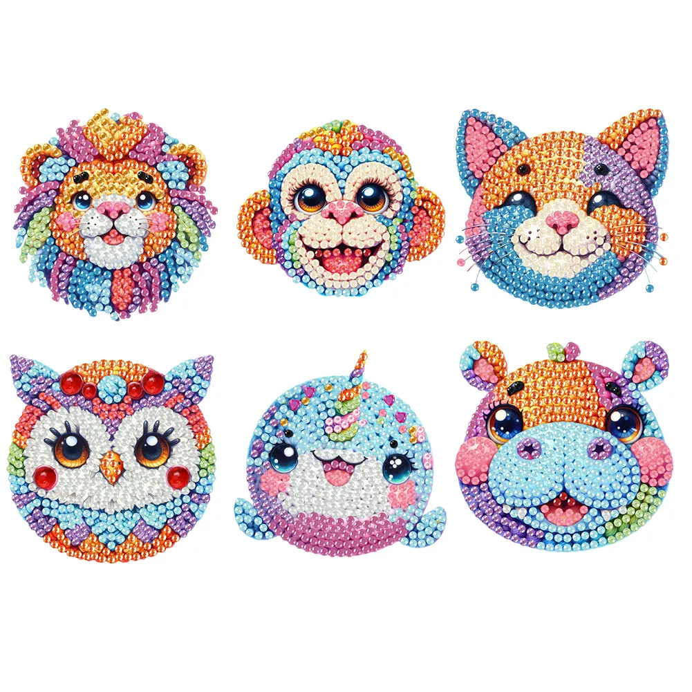 6Pcs Animal Head Acrylic Diamond Painting Art Fridge Magnet for Adults Beginners