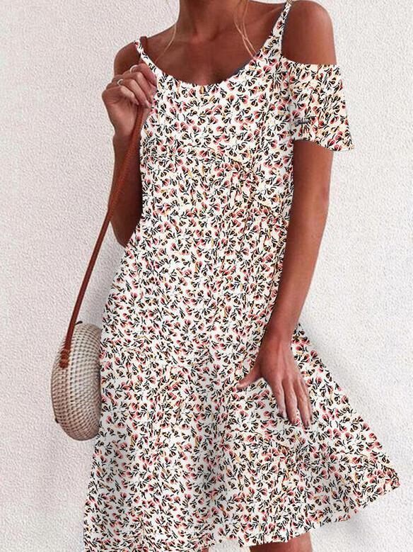 Women Half Sleeve V-neck Solid Color Dress