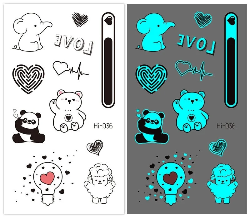 37 kinds Stylish Blue Light Luminous Tattoo Temporary Arm Body Sticker Club Party Disposable Noctilucent tatouage temporaire