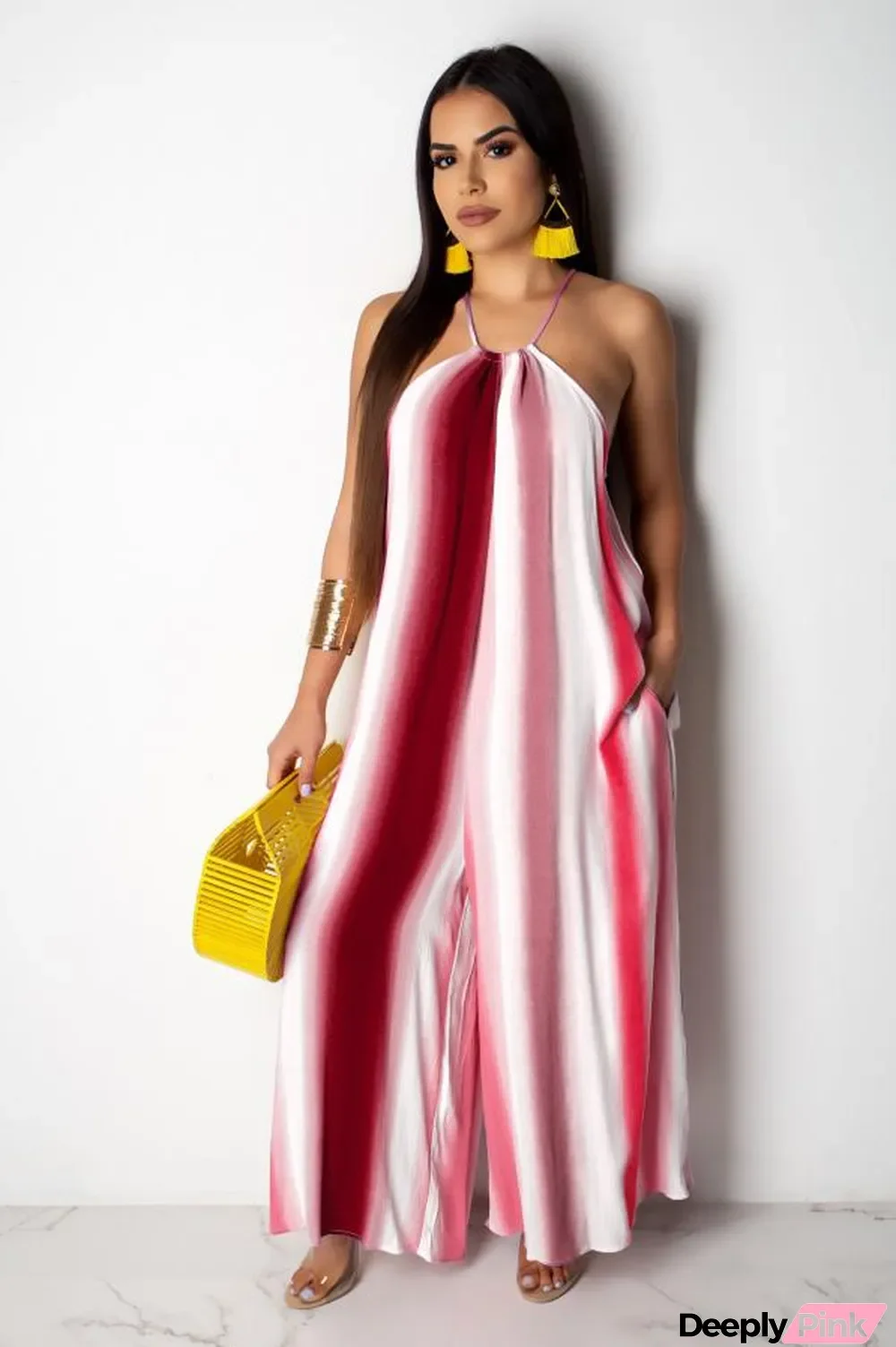 Red Sexy Fashion Striped Patchwork Print Polyester Sleeveless O Neck