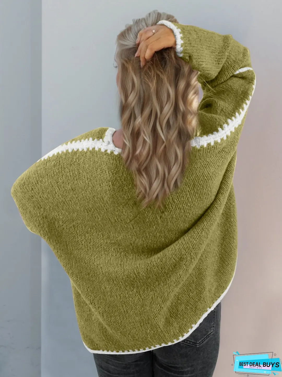 Double Take Contrast Open Front Dropped Shoulder Cardigan