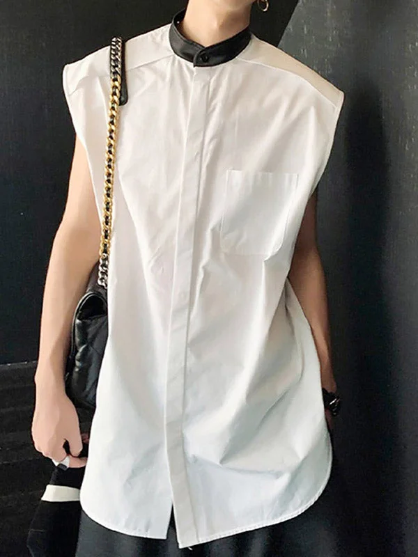 Aonga - Mens Contrast Grandad Collar Sleeveless Shirt