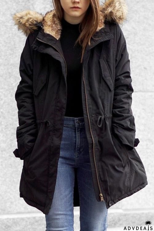 Fuzzu Drawstring Parka Coat