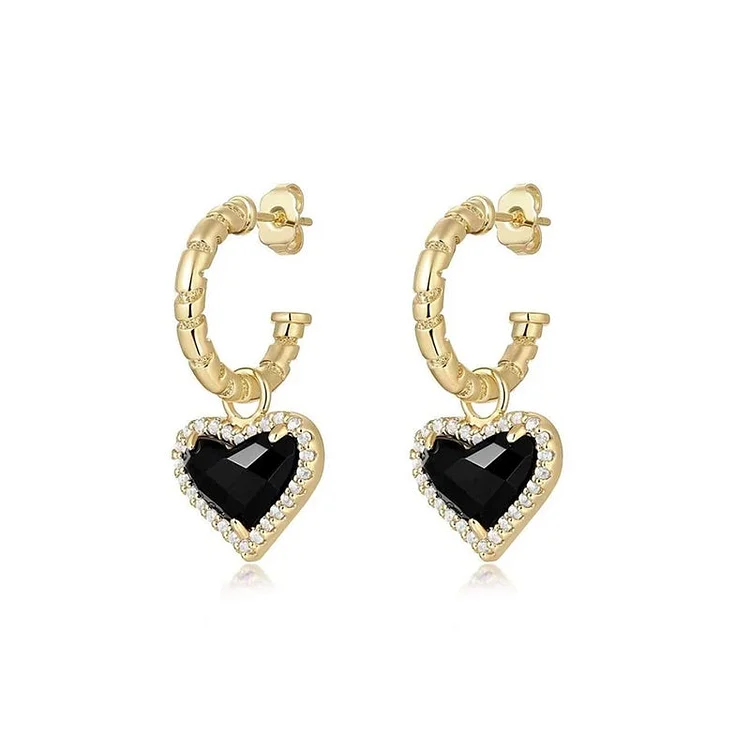 Tinyname® Black Love Heart Earrings with Diamonds