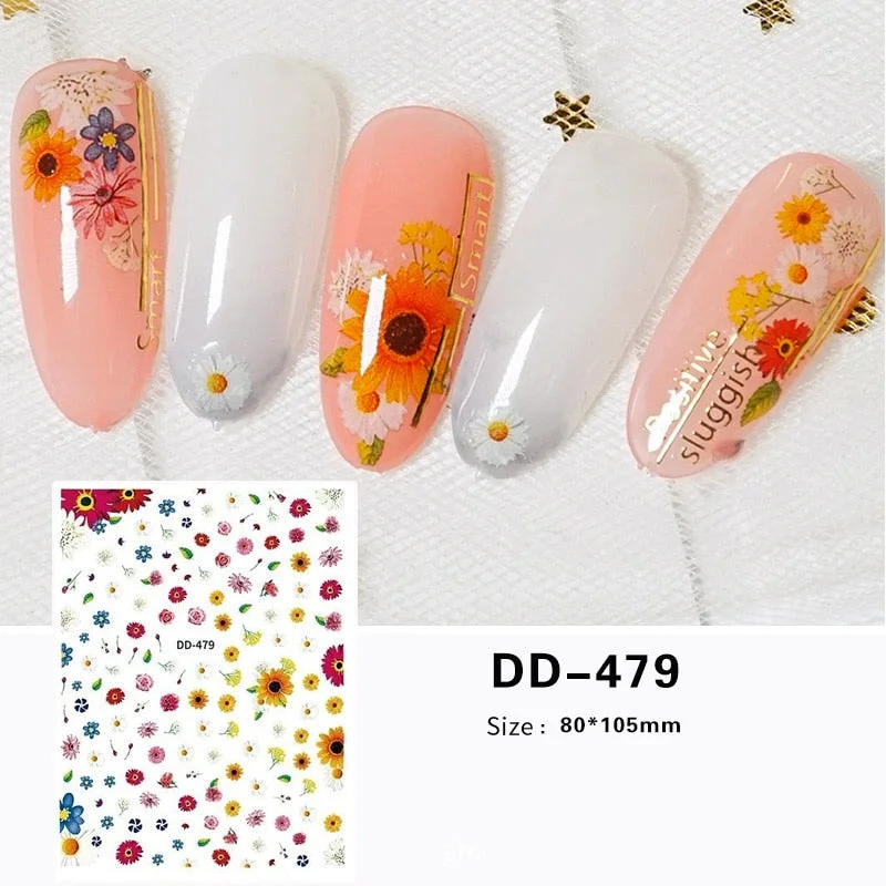 3D Rose Flowers Butterfly Sticker Sliders for Nails Elegant Leaf Floral Design Decals DIY Nail Art Decorations