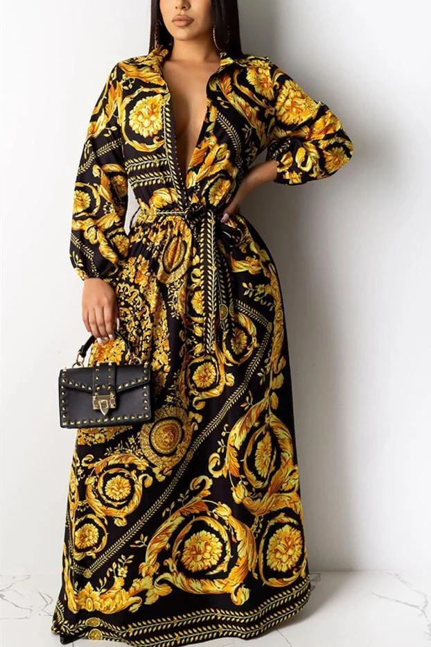 Fashion Long Sleeve Print Shirt Dress
