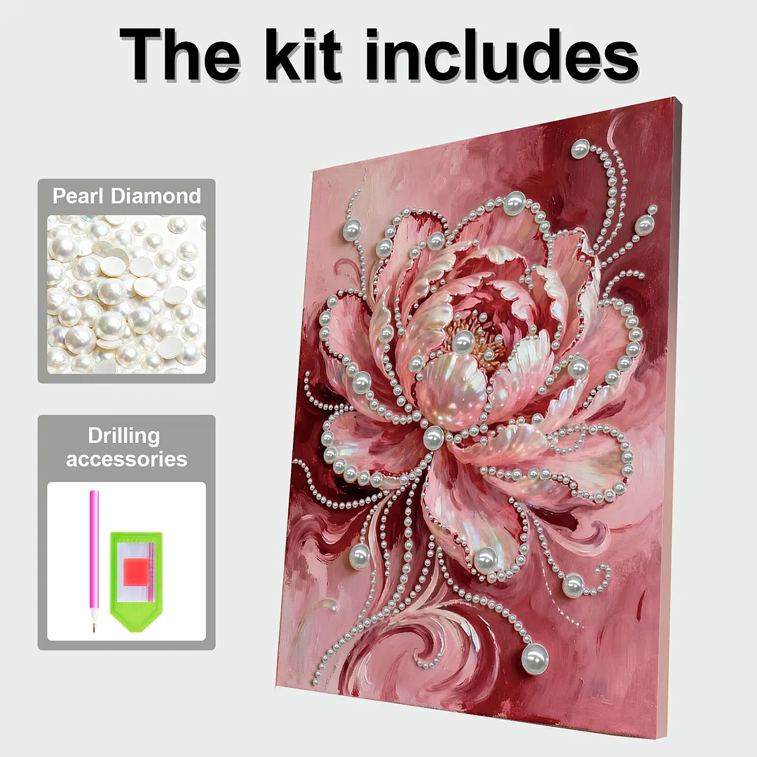 Pink Flowers DIY Pearl Diamond Art Kit for Adults Home Decor With Frame 30x40cm