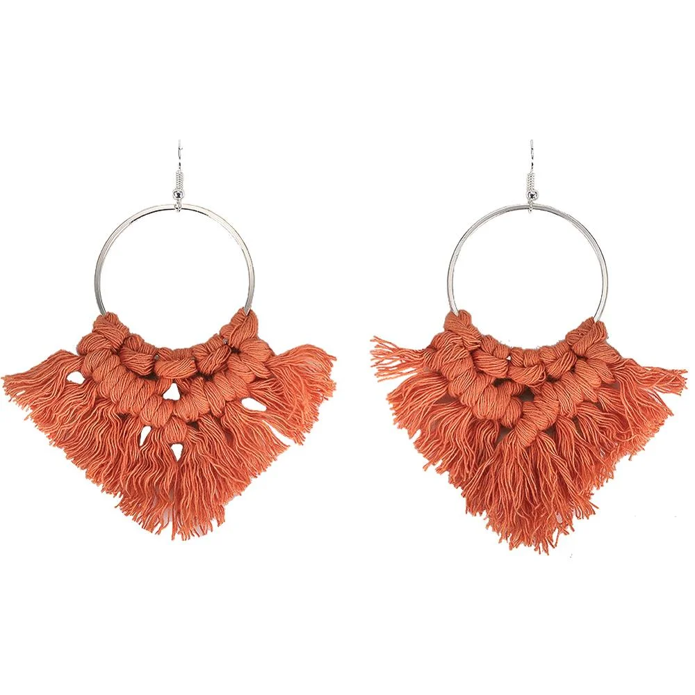 Dvacaman Ethnic Handmade Weave Macrame Earrings Cotton Thread Feather Fringe Tassel Earrings Wedding Jewelry Women Accessories