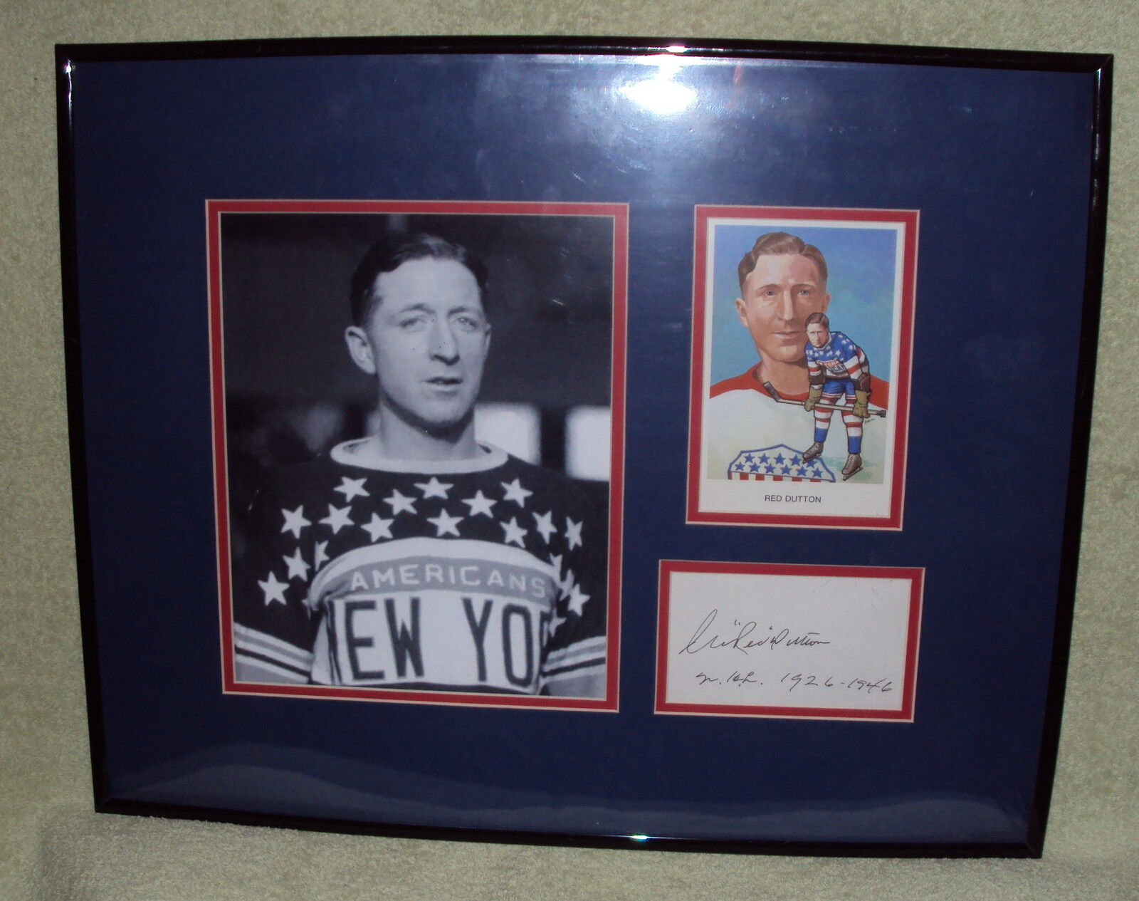 RED DUTTON HOCKEY HOF N Y AMERICANS AUTOGRAPH SIGNED FRAMED MATTED Photo Poster painting PSA DNA