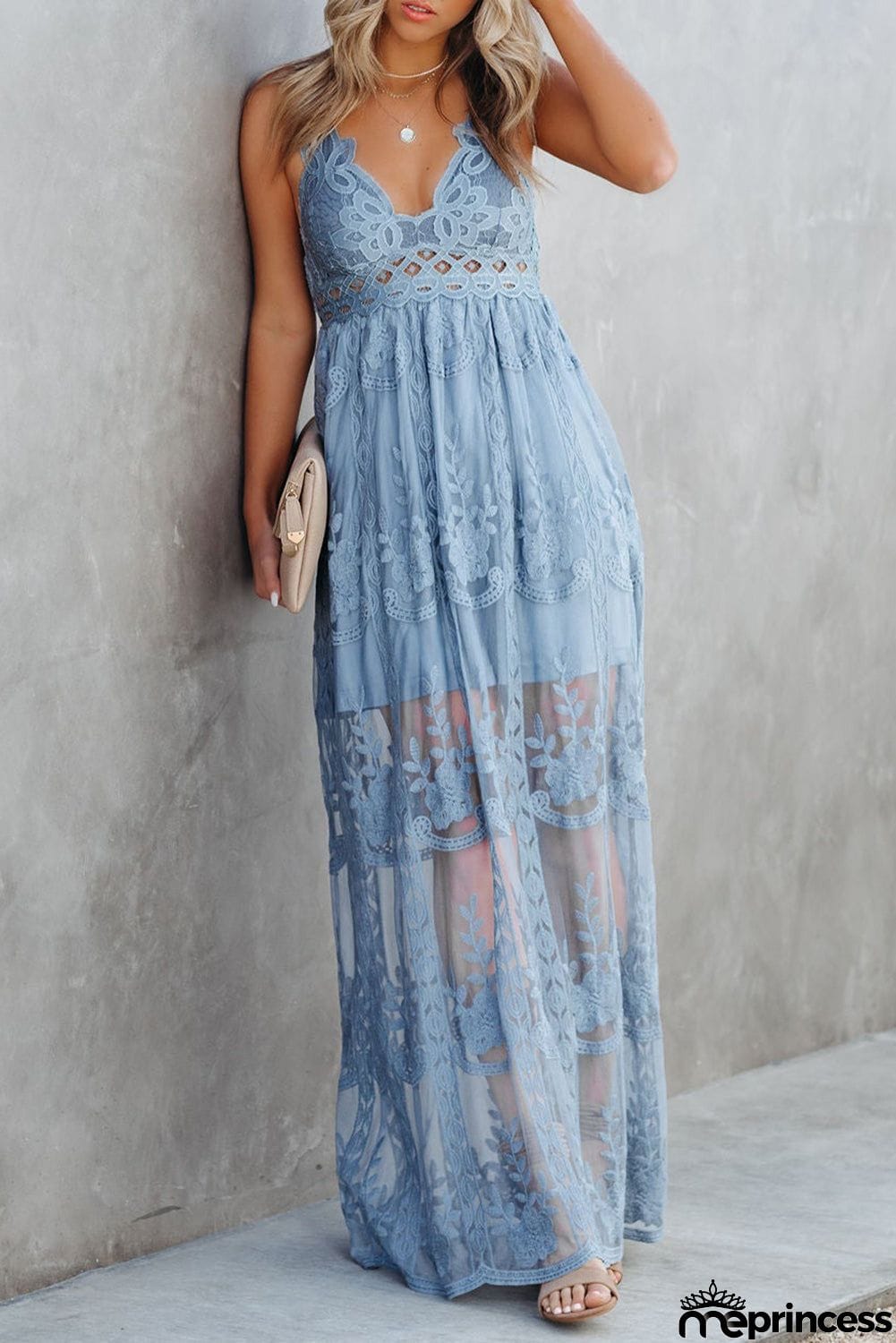Lace Crisscross Backless Maxi Dress