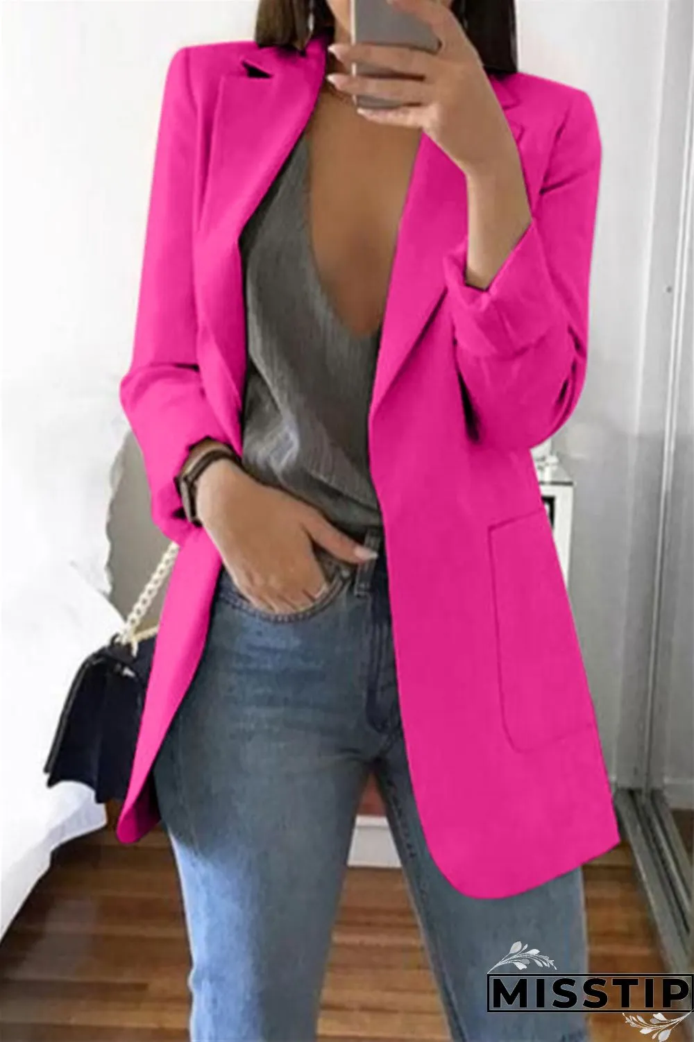 Grey Casual Long Sleeves Suit Jacket