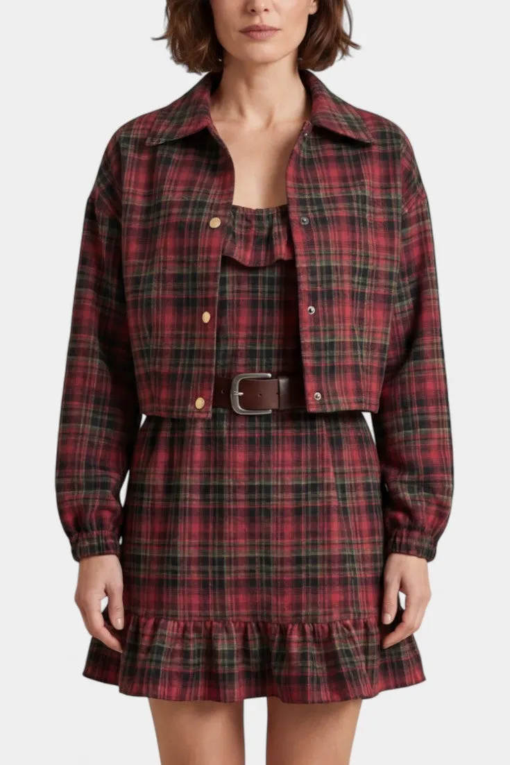 Plaid Ruffled Mini Dress with Cropped Jacket Set