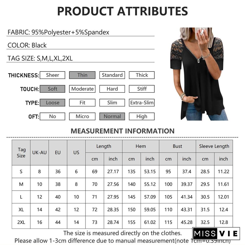 Women Tank Top Solid Zipper Necks Female Camisoles Lace Short Sleeves Pleated Shirts