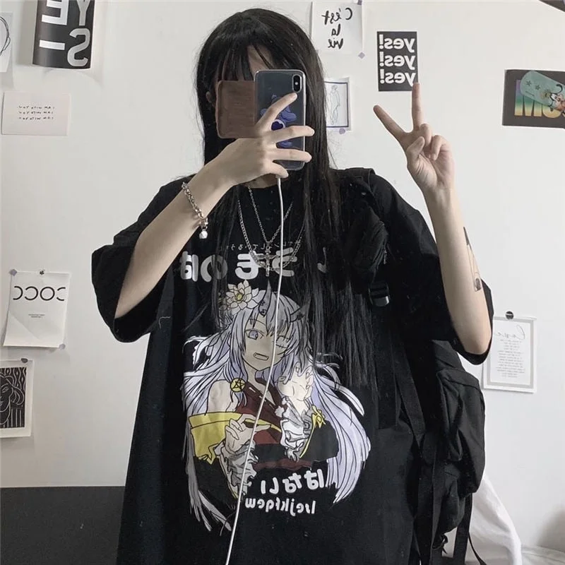 NiceMix Sweet Punk T-shirt Women Summer 2020 Korean Japanese Harajuku Style Hot Anime Print Loose Student Short Sleeve Shirt