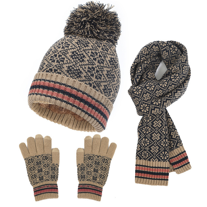 Comstylish Jacquard Knit Hat Gloves Scarf Three-Piece Set