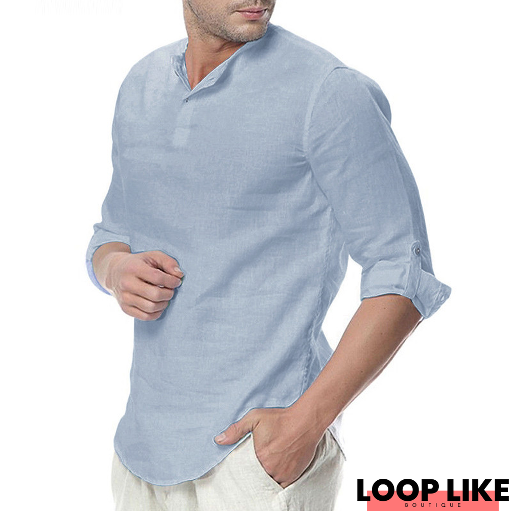 Men Shirt Long Sleeve Cotton Solid Casual Basic Shirt