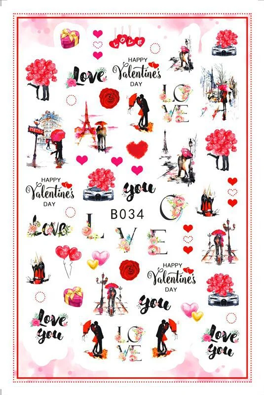 1pcs 3D Nail Sticker Black Heart Love Self-Adhesive Slider Letters Nail Art Decorations Stars Decals Manicure Accessories-Nail Inspo