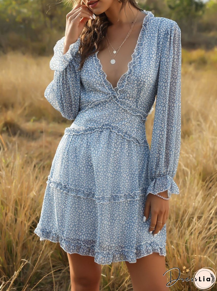 Leopard Print Long Sleeve Cake Dress