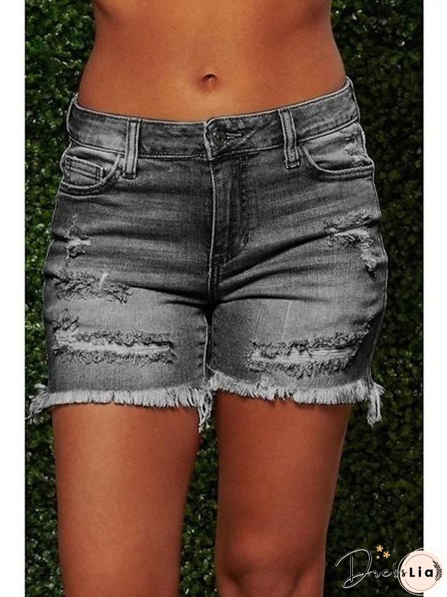 Womens Shorts Denim Light Blue Dark Grey Fashion Casual Weekend Side Pockets Short Comfort