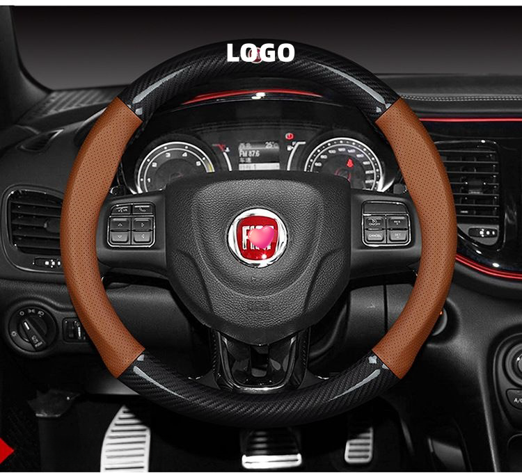Customized car logo carbon fiber leather steering wheel cover
