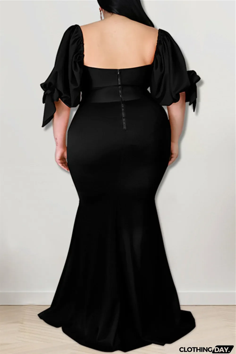 Yellow Fashion Sexy Plus Size Solid Backless Slit Square Collar Evening Dress