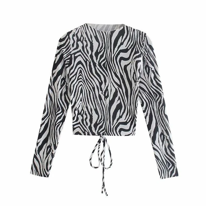 PUWD Sexy Women Zebra Stripes Backless Crop Tops 2021 Spring Elegant Female Stretchy Lacing Short Top Girls Y2K Club Top